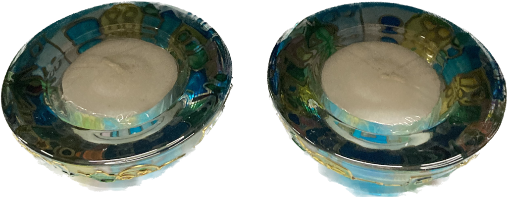 Pair Of Colored Glass Tealight Holders - Jerusalem Blue (CS-5841)