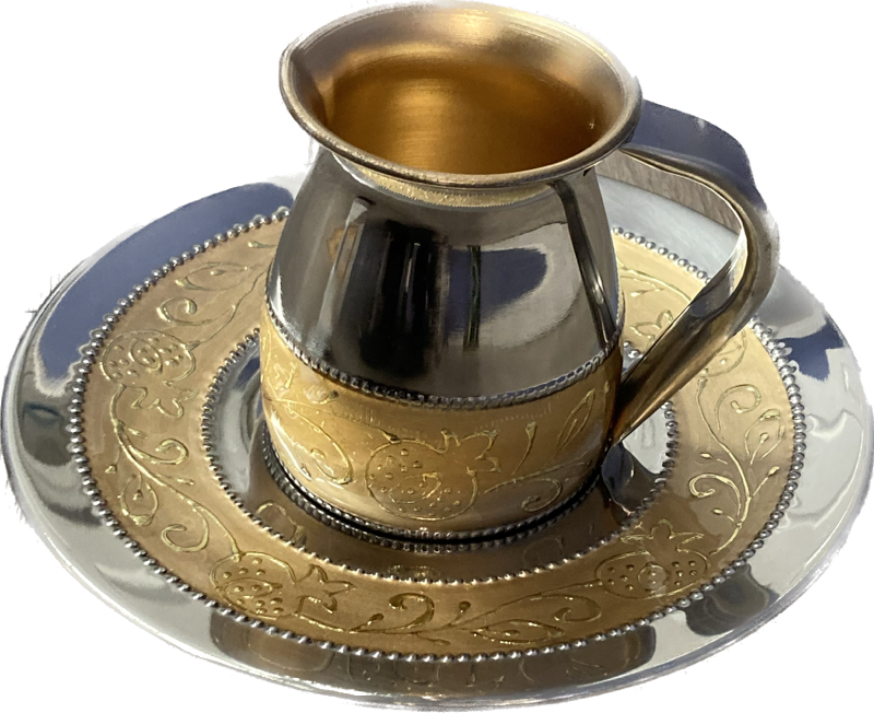 Stainless Steel Mayim Achronim Set-Gold-Pomegranate Design-5.5"H (MA-197910)