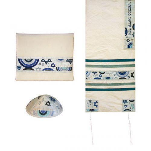 Machine Embroidered Tallit Set-- Star Of David (EM-TAB3B)