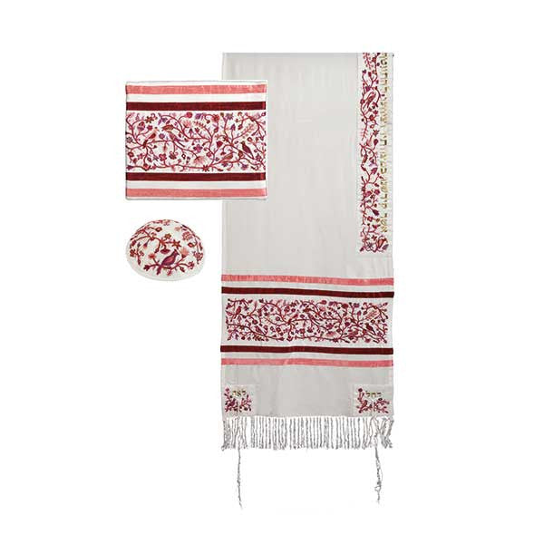 Tallit- Embroidered Birds- White/Pink (EM-TAH2P)