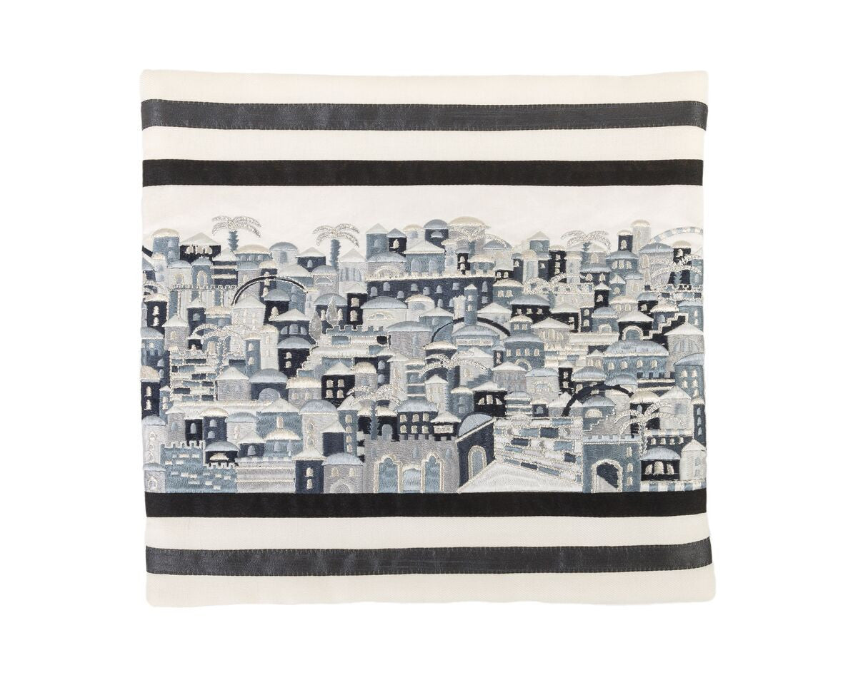 Emanuel Tallit Embroidered Jerusalem-- Black (EM-TAK4)