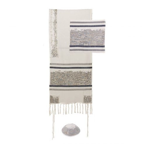 Emanuel Tallit Embroidered Jerusalem -- Silver (EM-TAK5)