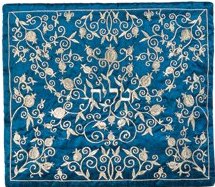 Talit Bag Full Embroidered Pomegranate Blue/Silver (EM-TBC-6BS)