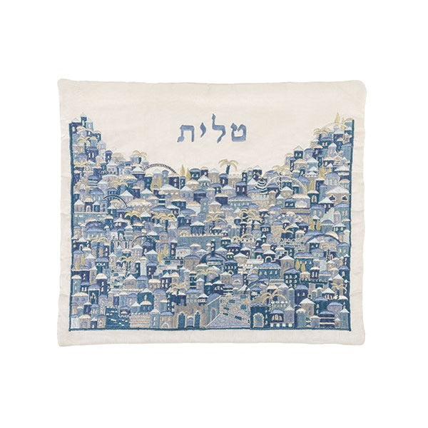 Tallit Bag Embroidered Jerusalem Blue (EM-TBF12)