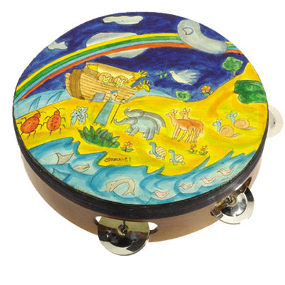 Noah's Ark Hand Painted Leather Tambourine