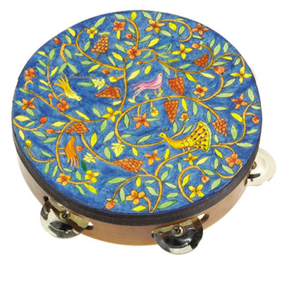 Oriental Hand Painted Leather Tambourine
