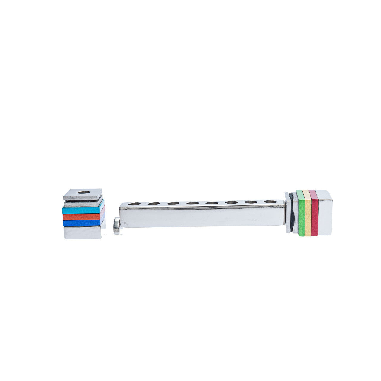 Emanuel Hammered Travel Menorah-- Multicolor Rings (EM-TMA1)