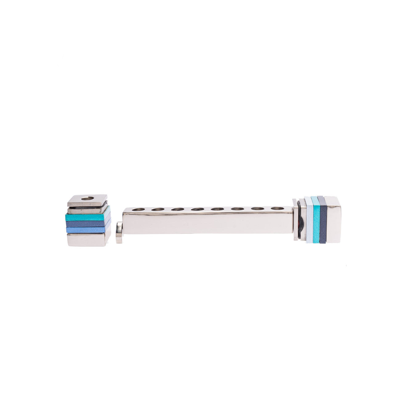 Emanuel Hammered Travel Menorah-- Blue Rings (EM-TMA2)