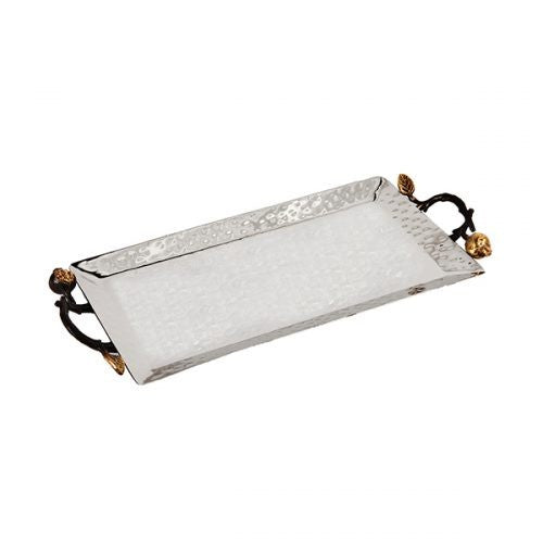 Emanuel Stainless Steel Hammered Tray with Pomegranate Handles - 6.5" x 11" (EM-TRF1)