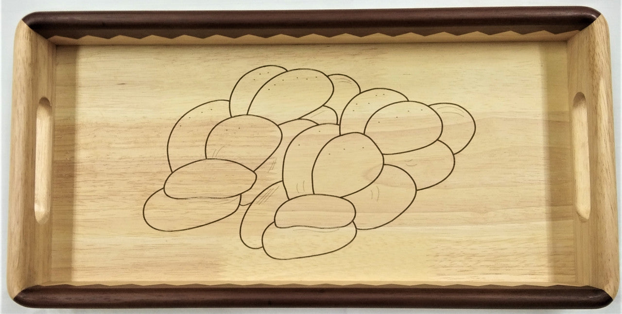 Two Tone Hardwood Challah Board W/ Knife And Matching Tray (CB-K233SET)