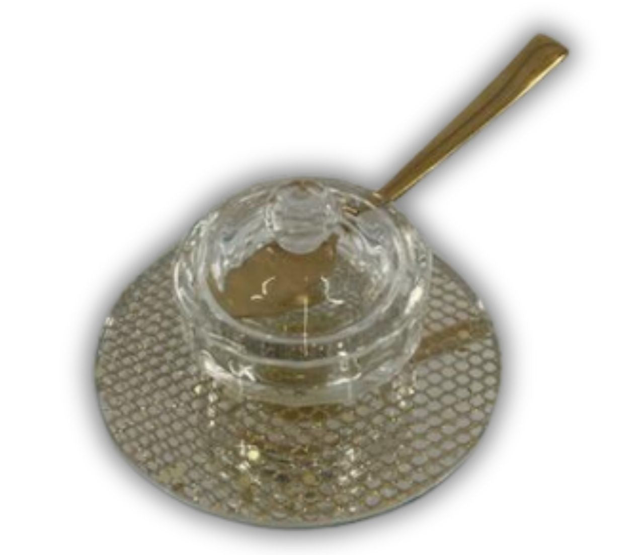 Small Crystal Honey Dish with Coaster -Gold Lattice Design (HD-X2583Z)