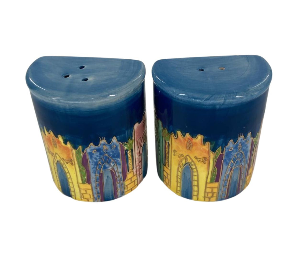 Ceramic Salt & Pepper Shakers-Jerusalem Design (MC-5927)
