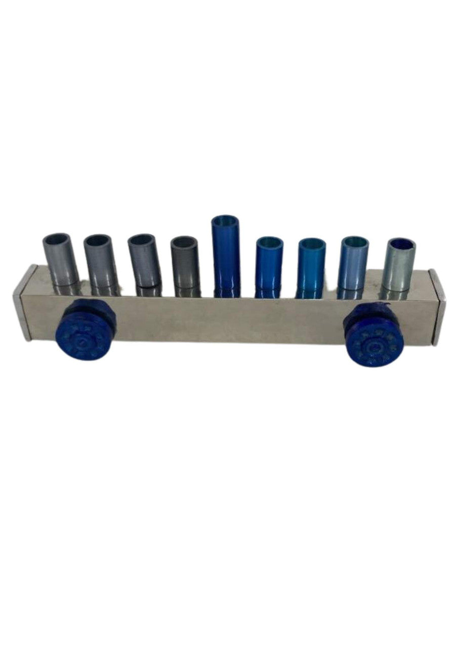 Aluminum Hammered Truck Menorah-Blue (M-9597)