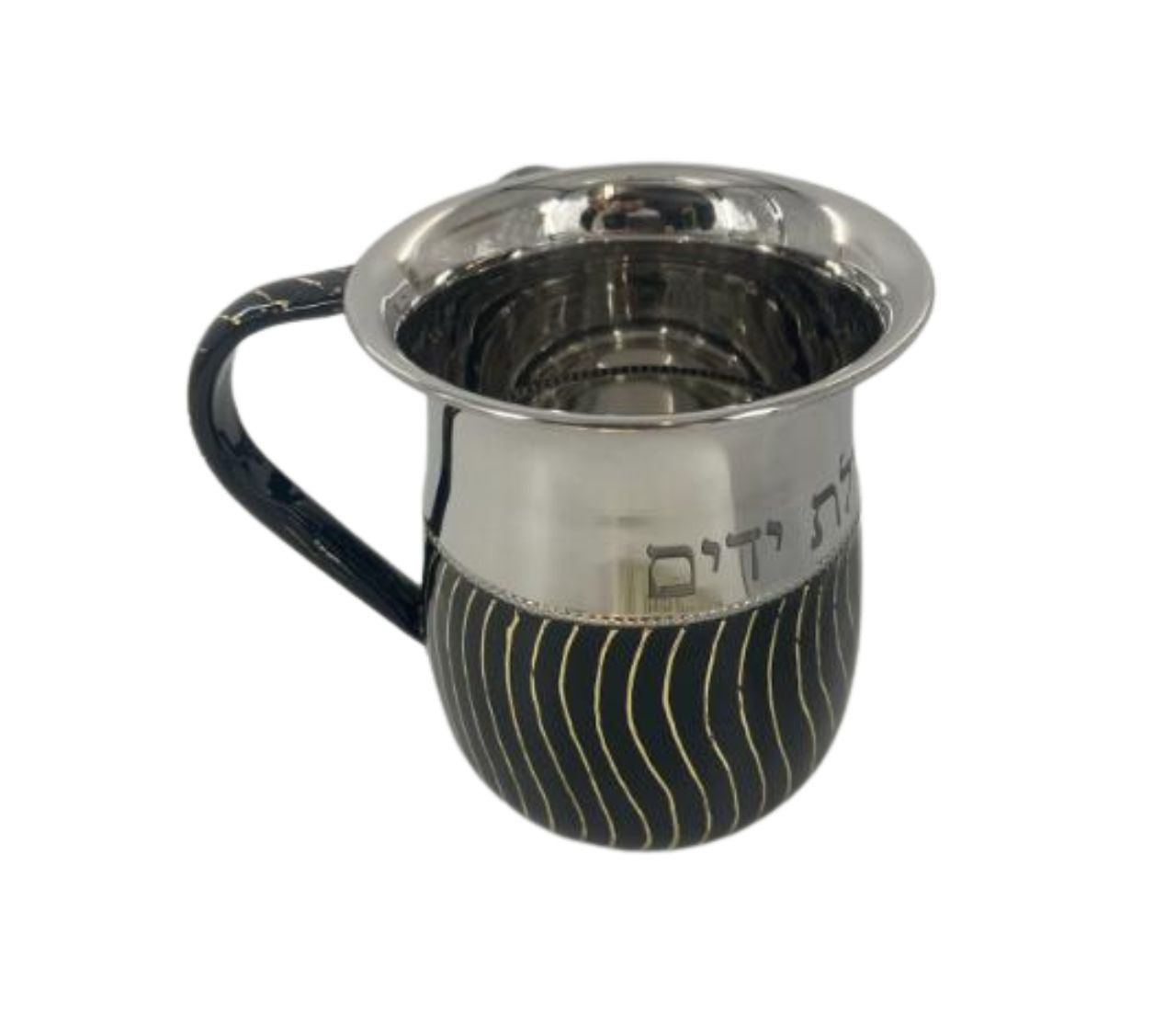 Stainless Enamel Washcup-Black Waves Design- Blessing (WC-X5026B)