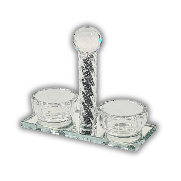 Crystal Salt & Pepper Dish-Silver Design (MC-13046)