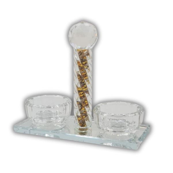 Crystal Salt & Pepper Dish-Gold Design (MC-13046G)