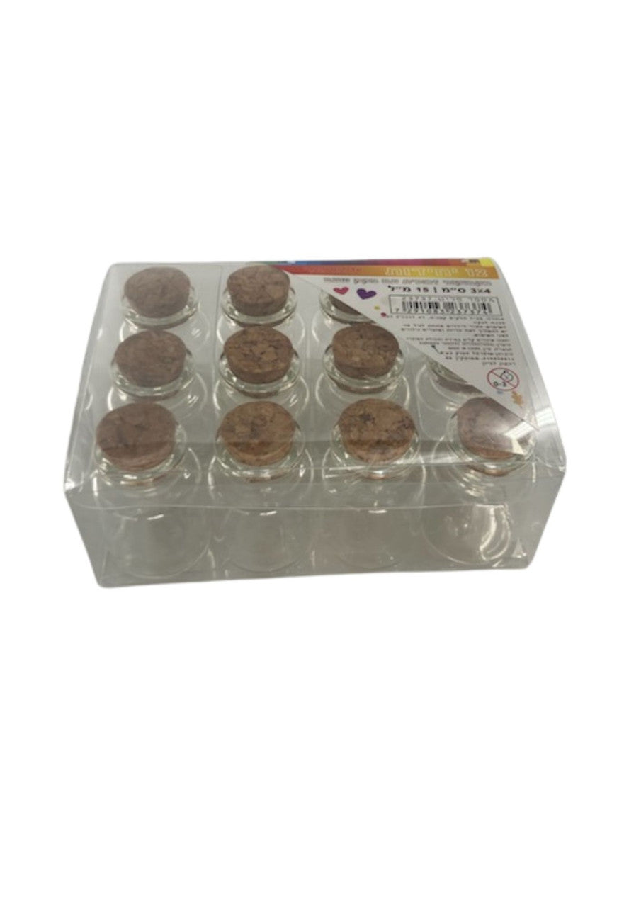 12 Mini Empty Glass Jars w/ Cork 1"- Fat (103401) 23737
