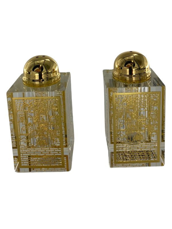Crystal Salt & Pepper Shakers-Gold Plate Design (MC-X525AZ)
