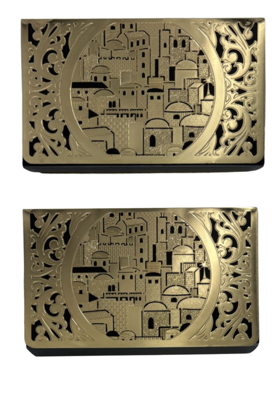 Lasercut Gold Matchbox Holder-Jerusalem Floral Design (MB-OJ8GP)
