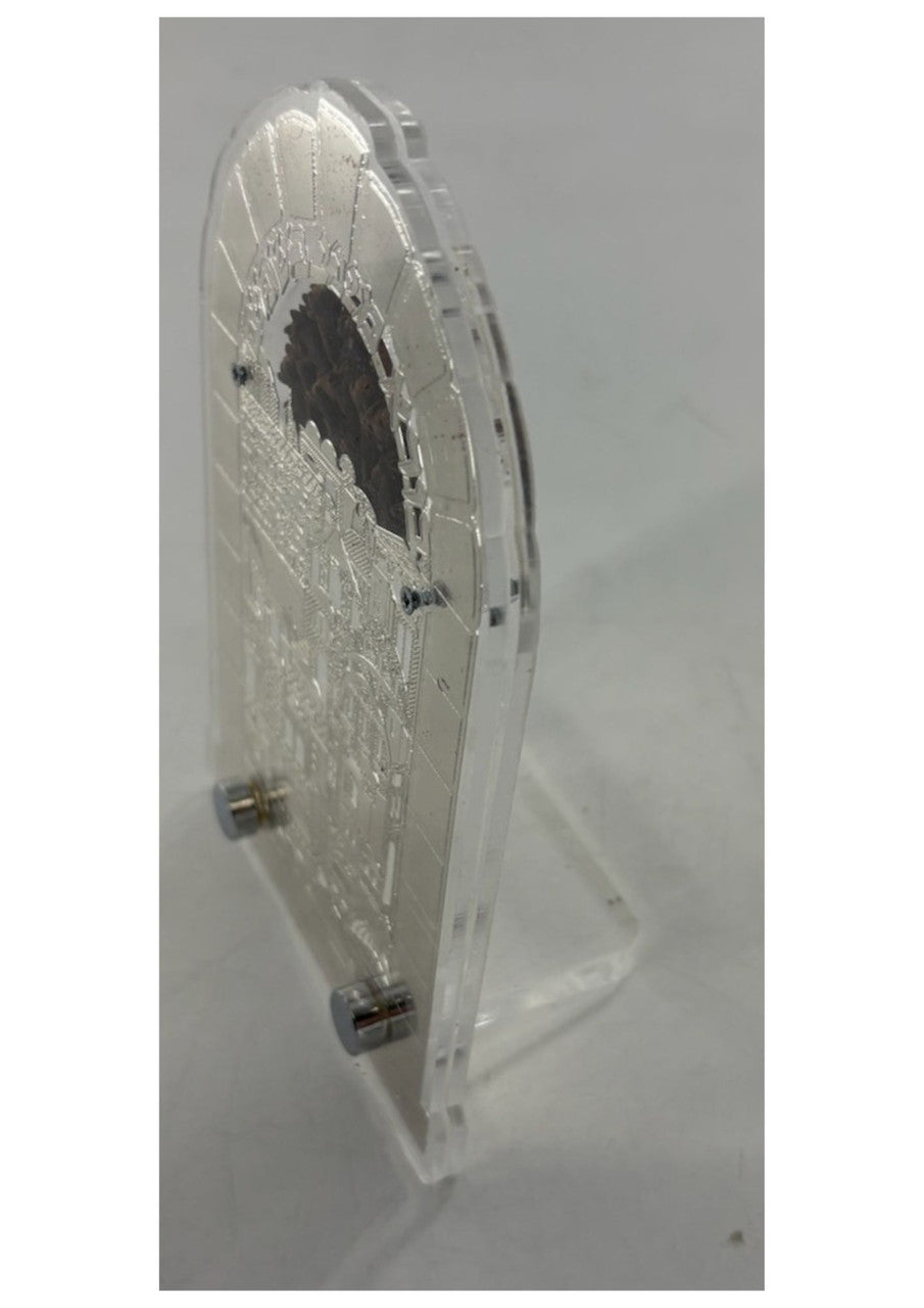 Large Lucite Besamim Holder with Silver Lasercut Design-Jerusalem Gate Design 7" (HV-OJBSL9)