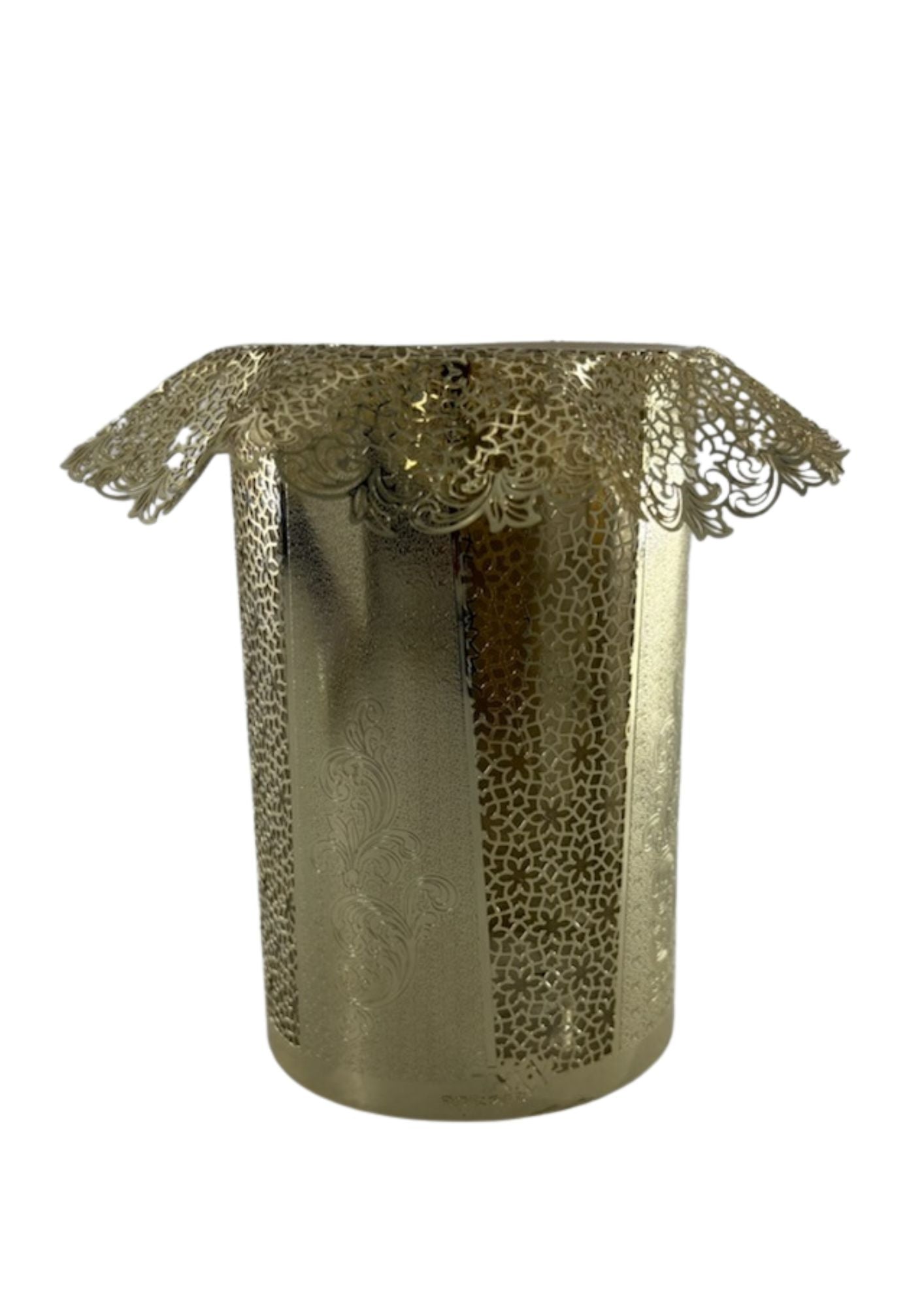 Lasercut Gold Tzedaka Box-Round Floral Design (TZ-OJ2R)