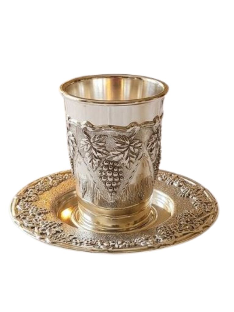 Silver Plate Kiddush Cup W/Plate (KC-AVI101S)