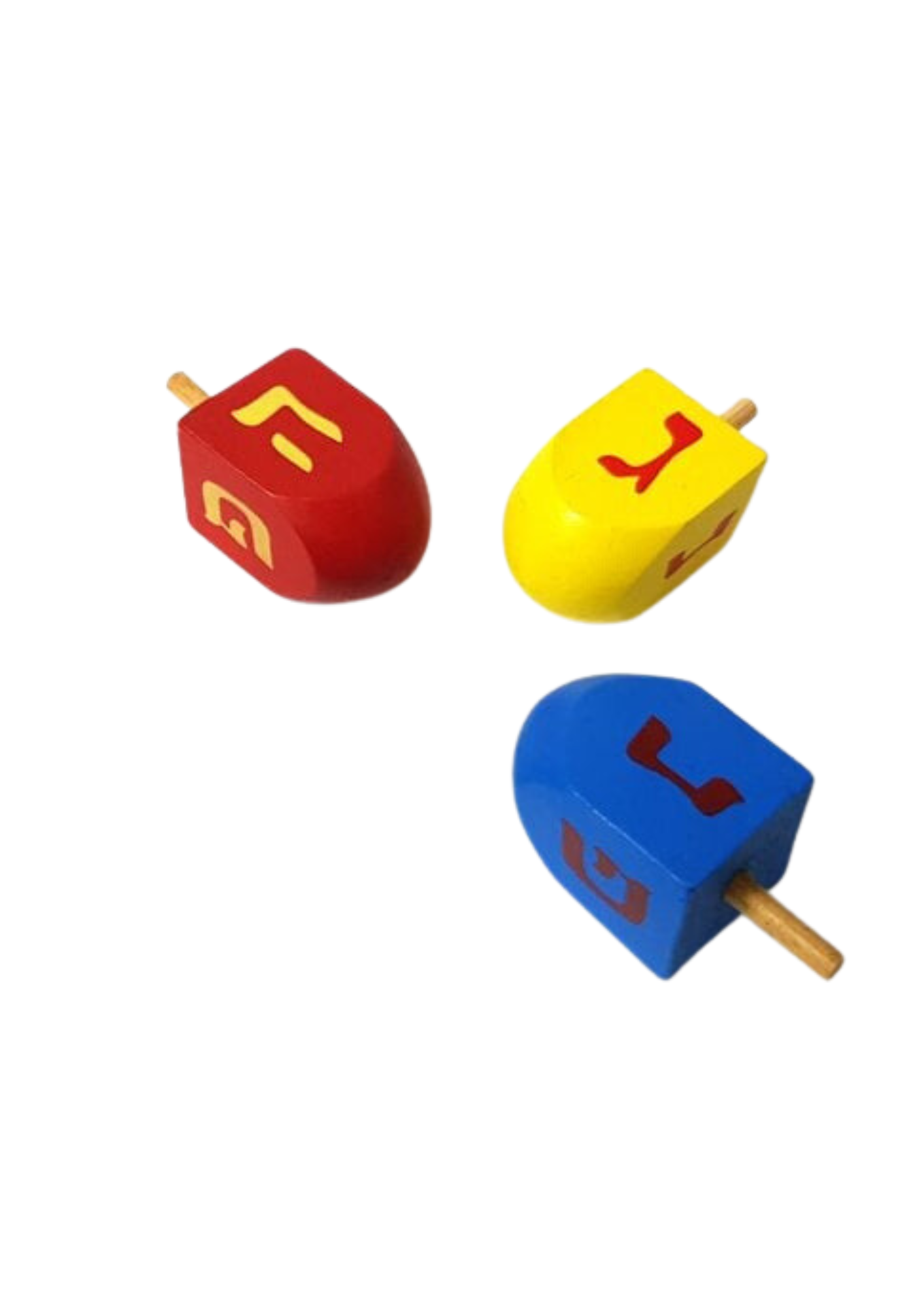 Small Wooden Dreidels-Asst. Colors red/blue/yellow -100 Pack (DR-D25057)