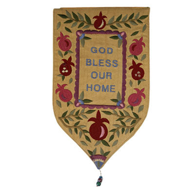 Gold God Bless Our Home Large Shield Tapestry