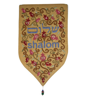 Gold Swirls, Pomegranate and Shalom Large Shield Tapestry