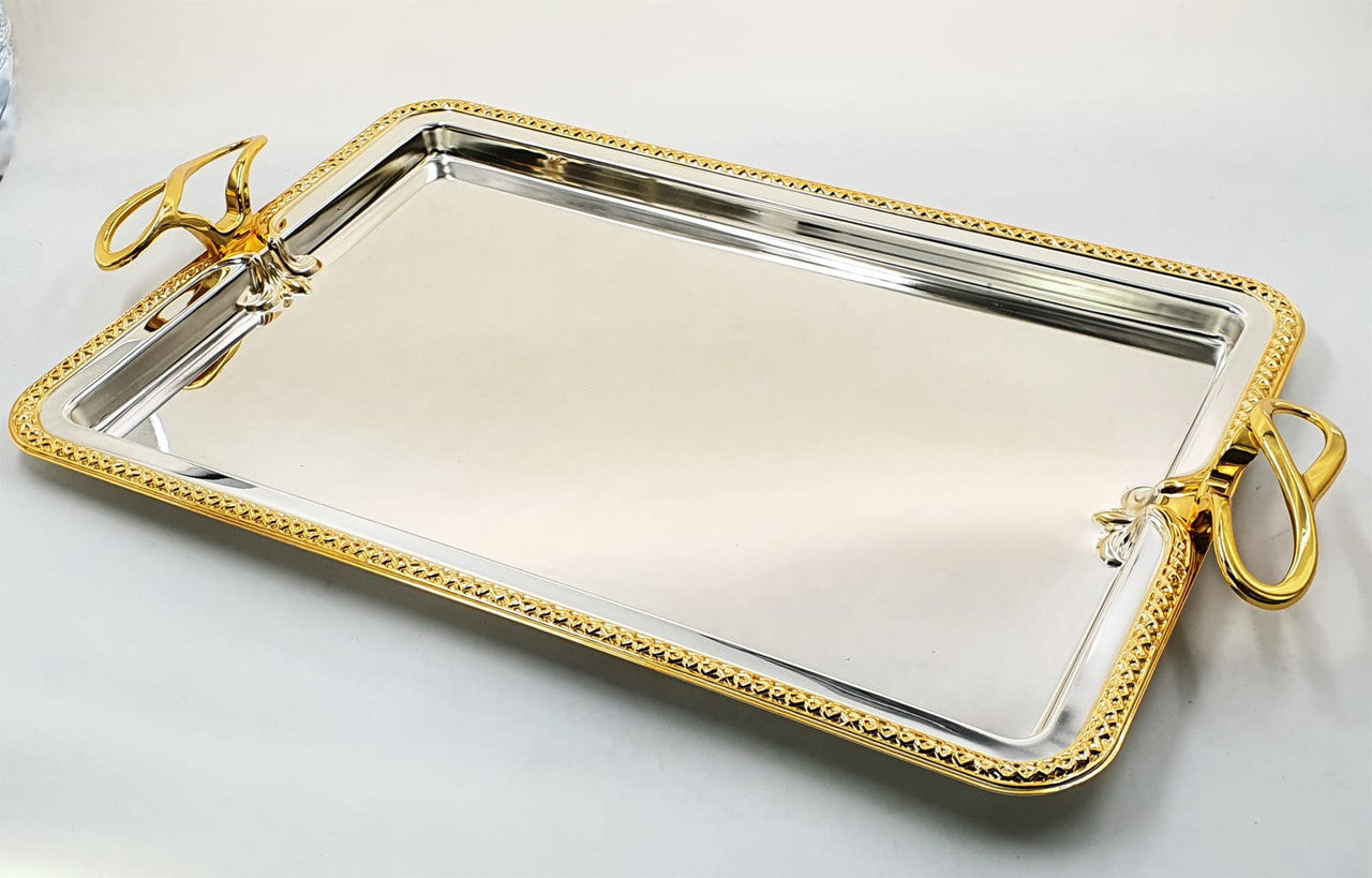 Silverplate Candlestick Tray-Gold Design W/ Gold Handles-33"x13" (CP-60071)
