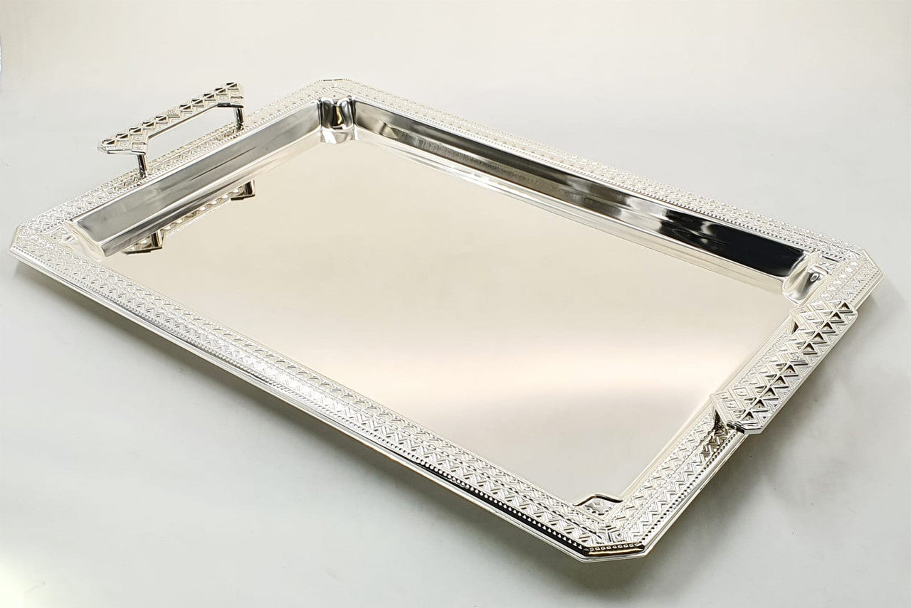 Silverplate Candlestick Tray-Silver Design W/ Silver Handles-21"x14" (CP-60073)
