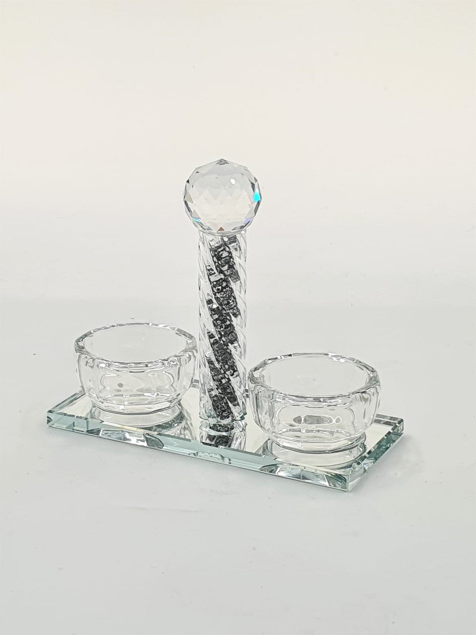 Crystal Salt & Pepper Dish-Silver Design (MC-13046)