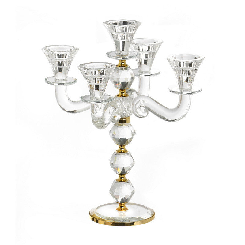 5 Branch Crystal Candelabra-Gold Rings 12"H (CS-X1474A)