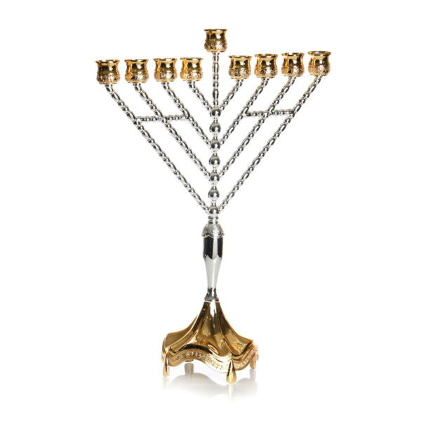 Silverplate Menorah-Gold Design-Chabad 19" (M-X2193Z)