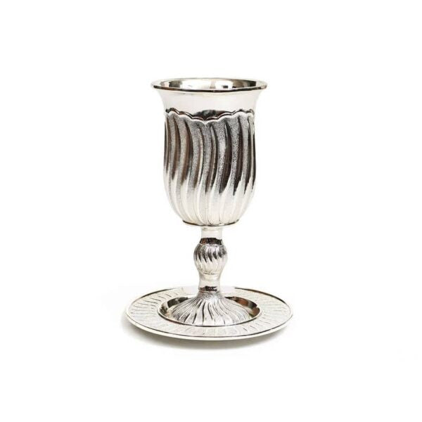 Silver Plated Kiddush Cup On Stem-Modern Stripes 6.5"H(KC-X2196)