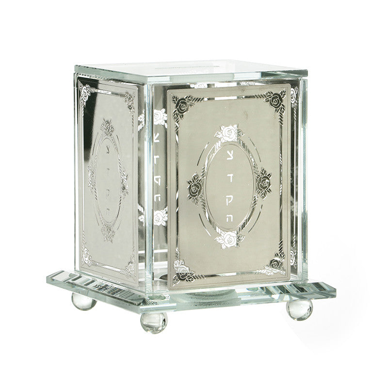 Crystal & Silver Plate Tzedakah Box (TZ-X2276A)