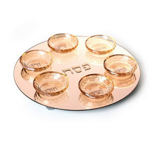 Crystal Seder Plate-15" Amber Gold Design on Ball Legs (P-X2310AA)