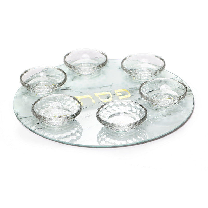 Crystal Bowl Seder Plate-15"- Marble Tray (P-X2310WM)
