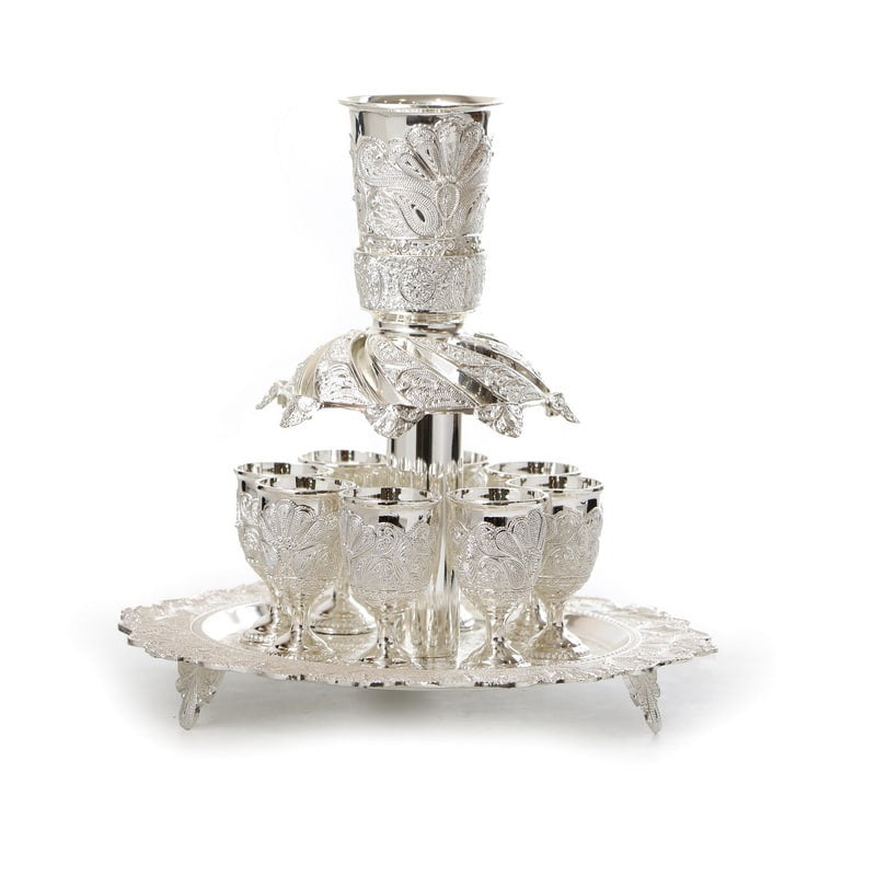 Silverplate Filigree Kiddush Fountain-- 8 Cups-On Stem (SHB-X2913B)