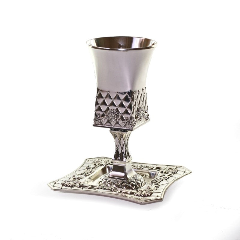 Silverplate Kiddush Cup with Foot-Squares (KC-X365)