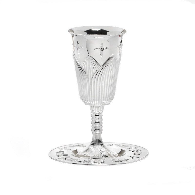 S/P Kiddush Cup-Mishkan-Flower Design w/ Foot (KC-X4300)