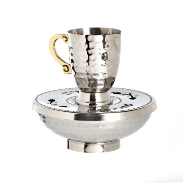 Silverplated Mayim Achronim Set-Hammered-Gold Handle (MA-X4719)