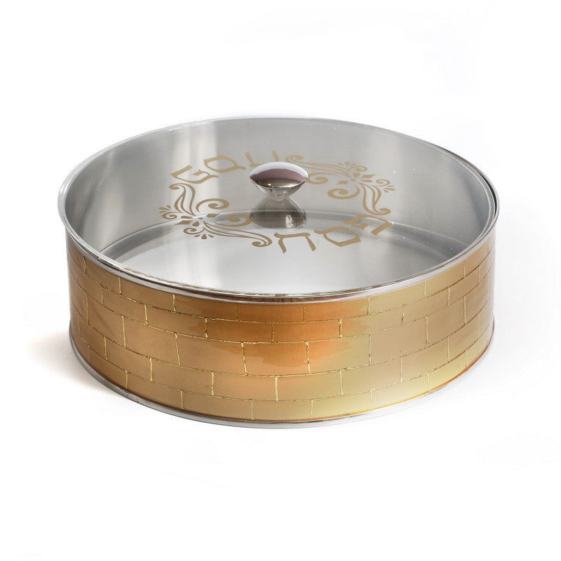 Gold Stainless Steel Round Matzah Box 16" (P-X4726A)