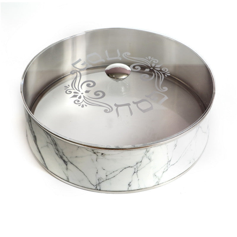 White Stainless Steel Round Matzah Box 16" (P-X4726B)