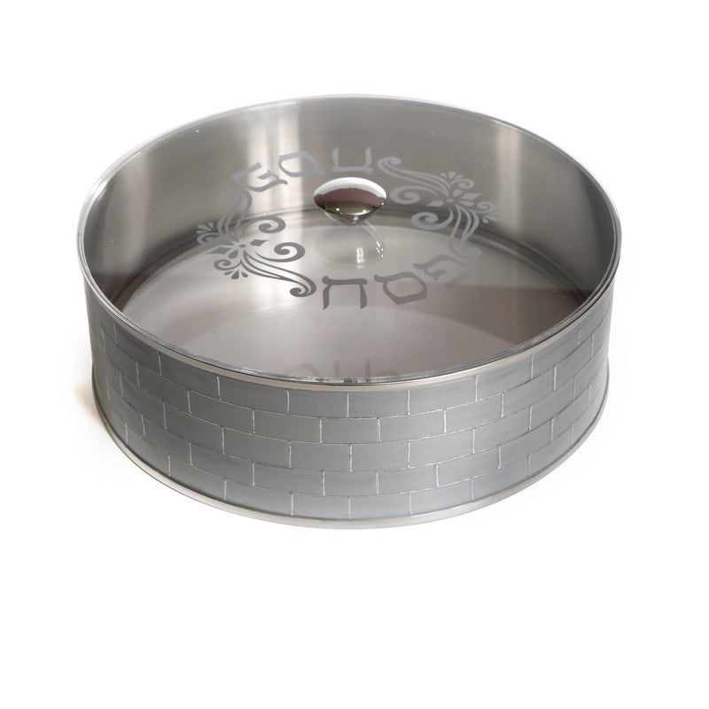 Silver Stainless Steel Round Matzah Box 16" (P-X4726)