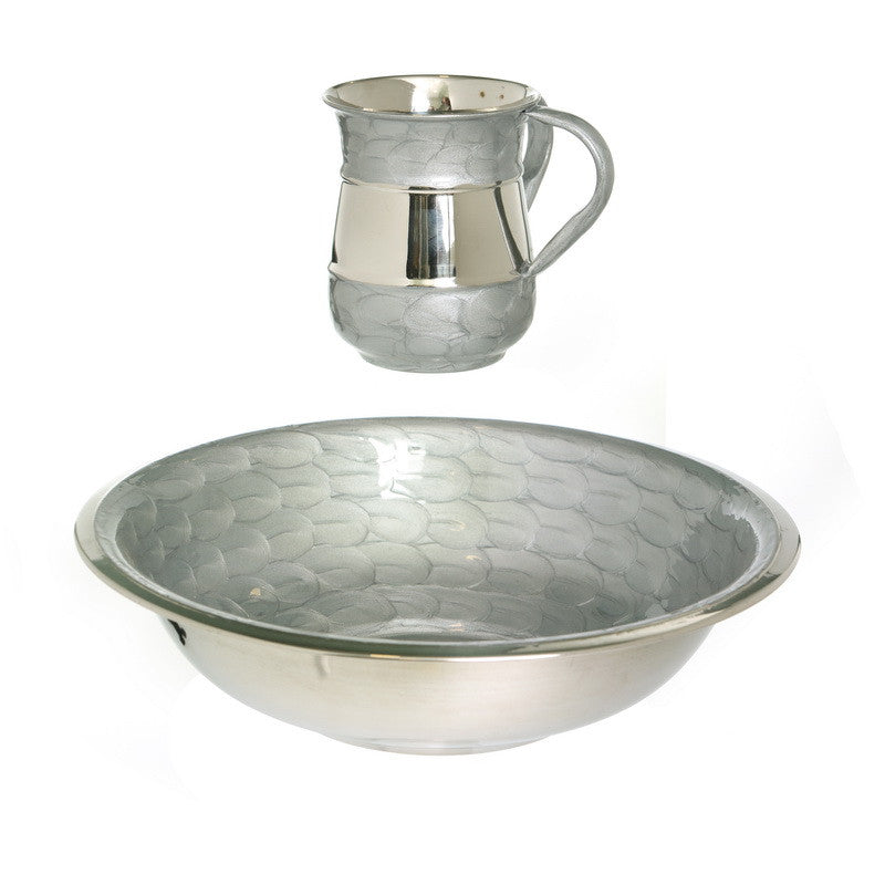 Stainless Steel Enamel Wash Cup and Bowl Set- Silver/Gray (WC-X4760)