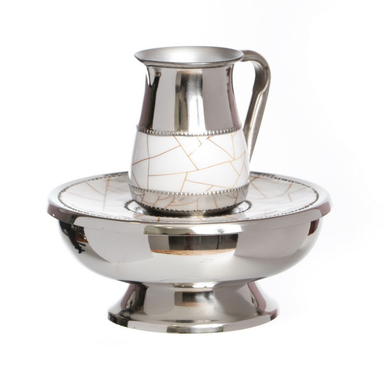 Stainless Mayim Achronim-Geometric Design White/Gold (MA-X4882W)