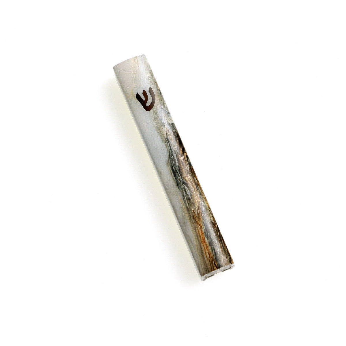 Metal Mezuzah Case 12cm-Gray/Amber Marble Design (MZ-X4978AK)