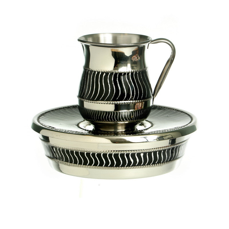 Silverplate Enamel Mayim Achronim-Black Curve Design (MA-X5028B)