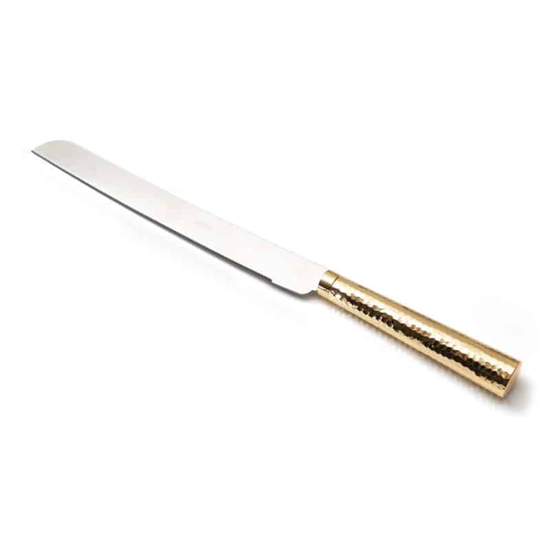 Challah Knife-Round Hammered Designed Handle-Nickel Plated-Gold Handle (KN-X5038EZ)